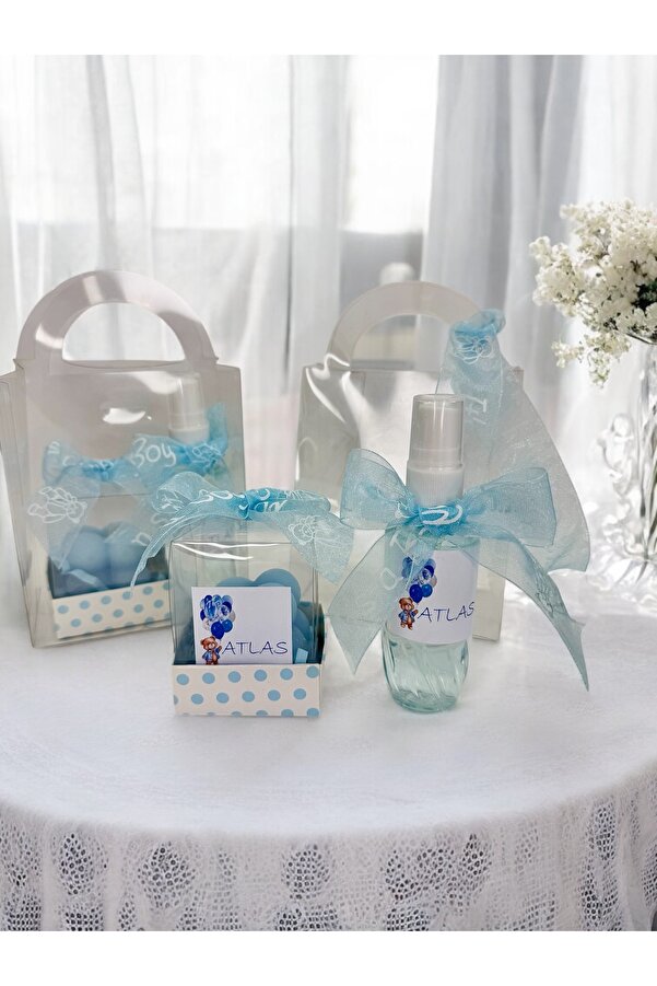 cacagift design Bebek Hediyelik Doğum Ve Doğumgünü 10'lu Çantalı Kolonya Ve Mum Seti