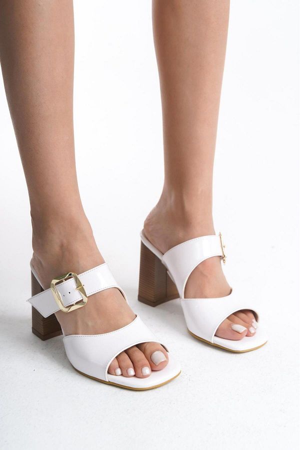Taran-Polina Women's Single Heeled Buckle Detailed Stylish and Comfortable Slippers 1