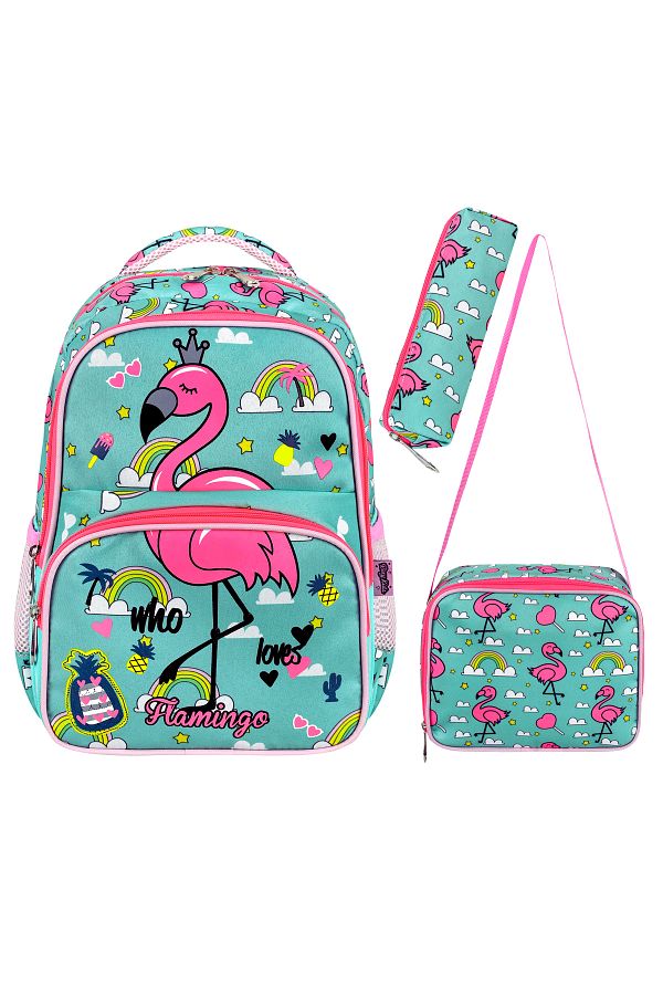 YOUOY-Set geantă de școală primară cu licență cu model Flamingo și geantă termică pentru prânz 1