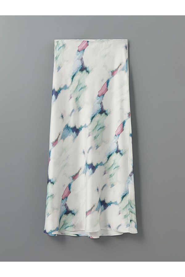 LC Waikiki-Xside Ecru Patterned Satin Skirt with Elastic Waist 1