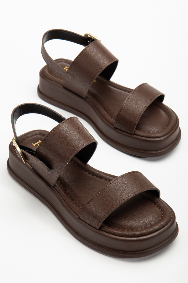 RİSSOLİ Rissoli Women's Bitter Brown Double Banded Side Buckle Detailed Daily Comfortable Sandals