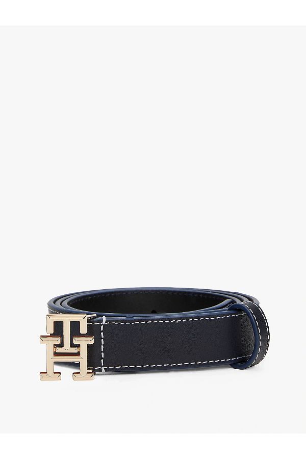 Tommy Hilfiger-Women's Navy Blue Th Monogram Leather Belt 1