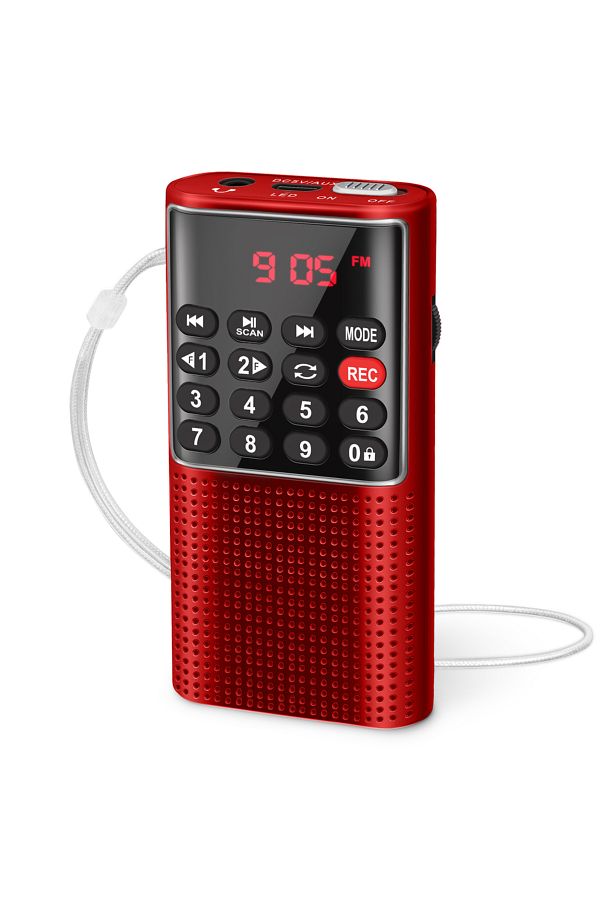 GOLDFOX-Red Portable FM Mini Radio Handheld MP3 Walkman Radios Built-In Speaker Display Rechargeable Recorde 1