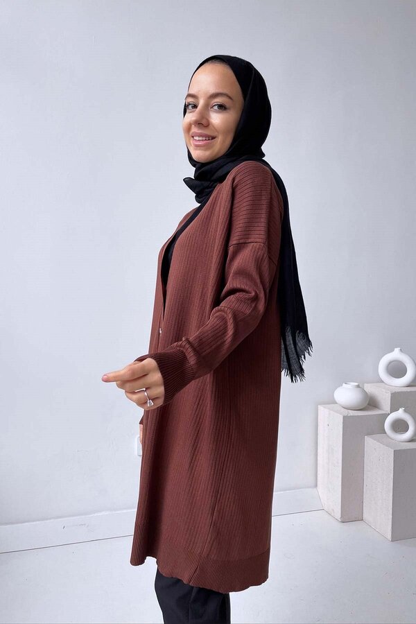 Ka Hijab-Ζακέτα Mercerized με ραβδώσεις - Καφέ 1