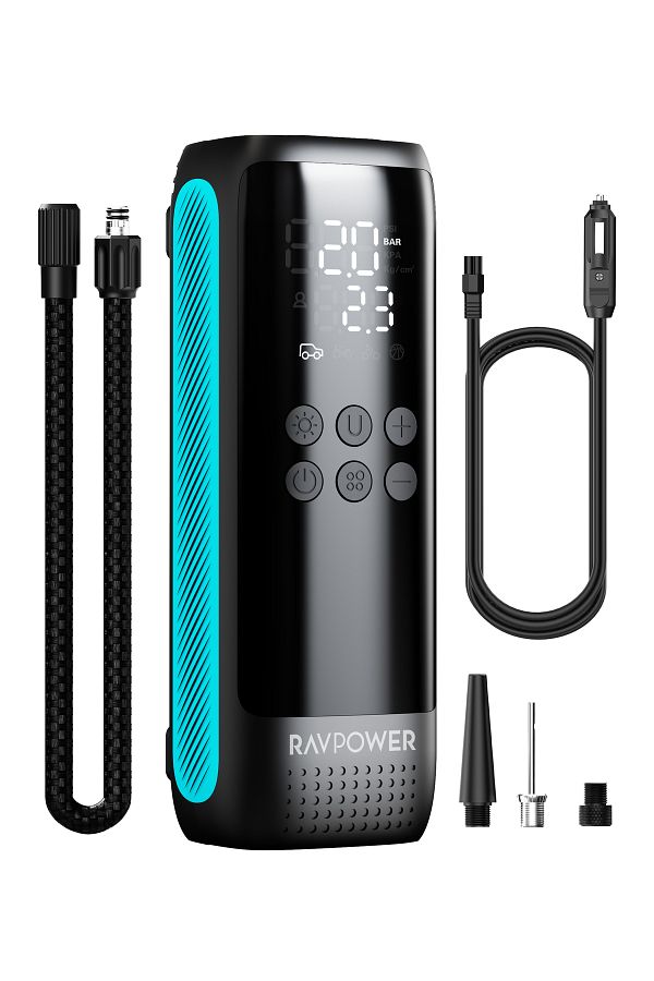 RavPower-Ravbower Tire Inflator – Without Battery-, Car Lighter-Powered with 45L/Min Power + LED Flashlight- 1