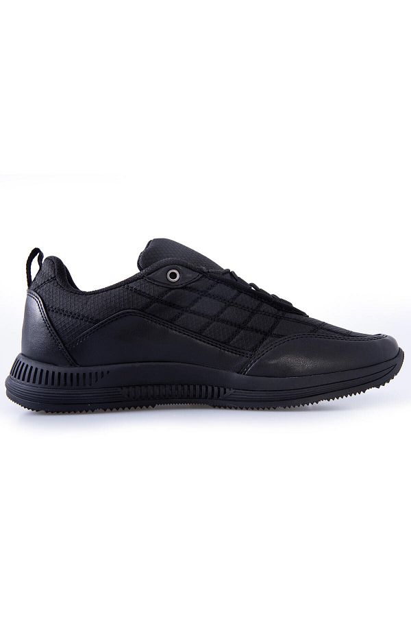 TOMMY LIFE-Black Lace Up Quilted Faux Leather Detailed Men's Sports Shoes - 89096 1