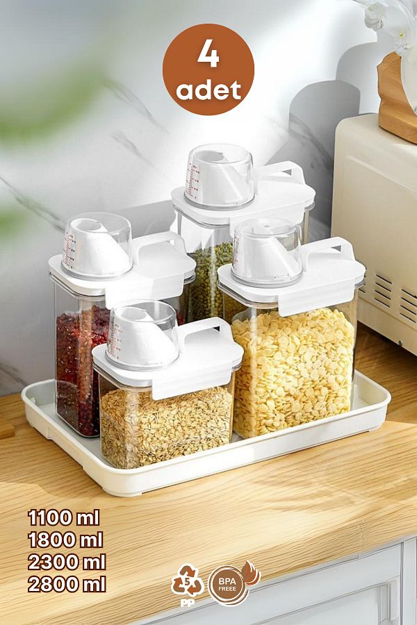 GRİMOR Life-4 Lt Leakproof Storage Container with Scale 1100-1800-2300-2800 ml with Label 1