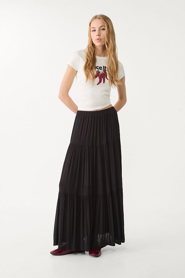 Stradivarius-Ribbed Midi Skirt Linen Effect 1