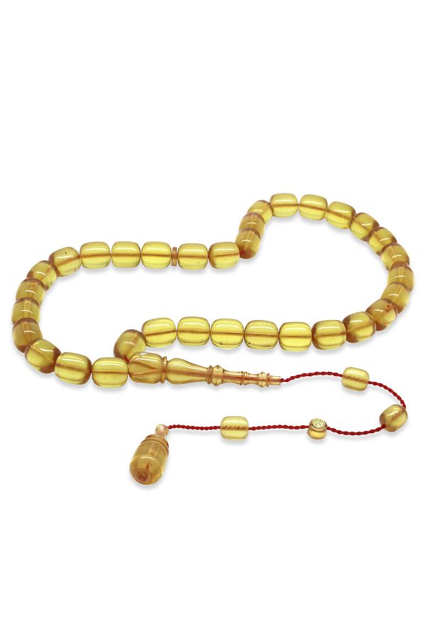Tesbihane-Capsule Cut Soft Yellow Catalin Rosary with System, Each with Master Workmanship 1