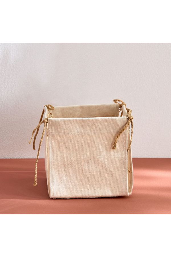 Home Box-Bella Canvas Square Box Planter with Raffia Strings - 15x15 x15 cm 1