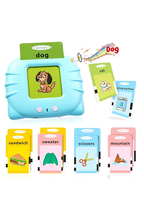 iyitoys Erken Öğrenim Kartları -ingilizce Konuşan Sesli Flash Kartlar 112 Kart 224 Görsel Mavi