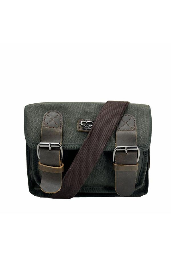ÇÇS-Green Waxed Canvas Shoulder Bag - Ççs 31488 Postman with Strap 1