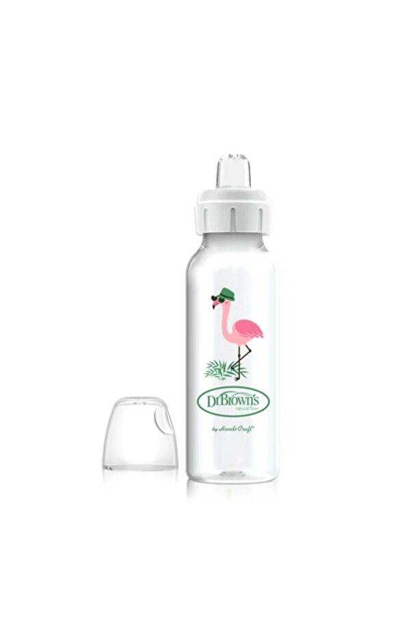 Dr.Brown's 8 oz/ 250 ml PP Dar Ağız + Sippy Biberon Bardak, Flamingo, Tekli Paket
