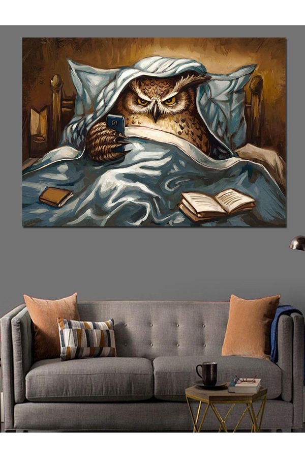 Tablomega-Canvas Decorativ Bufniță Dormită în Pat - Lemn MDF 1
