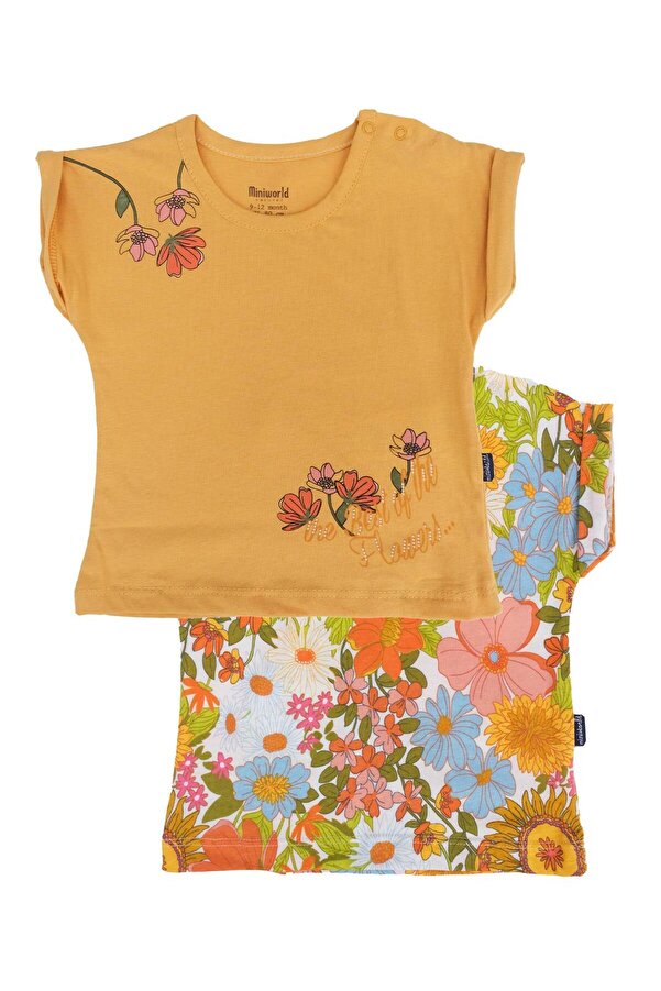 Bebelop Çiçek Baskılı Bisiklet Yaka T-shirt 2'li Set