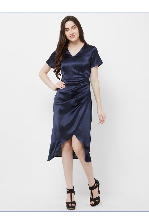 Mish By Styli-Wrap Style Mid Length Dress with Pleat Detail 1