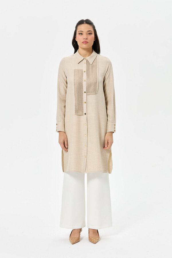 Esswaap-Detailed Buttoned Beige Tunic Combination 1