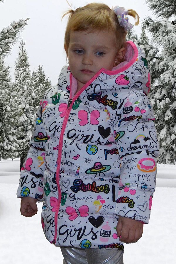 freemen-Sports Girl Sports Children's Fleece Hooded Girls' Written Butterfly Patterned Coat & Coat & Parka 1