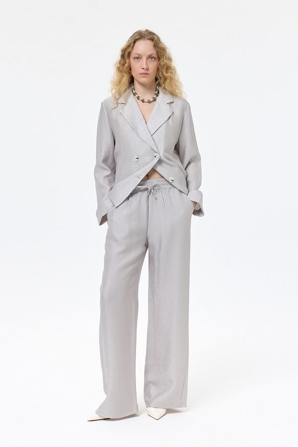 Quzu-Gray Elastic Waist Wide Pants Textured 1
