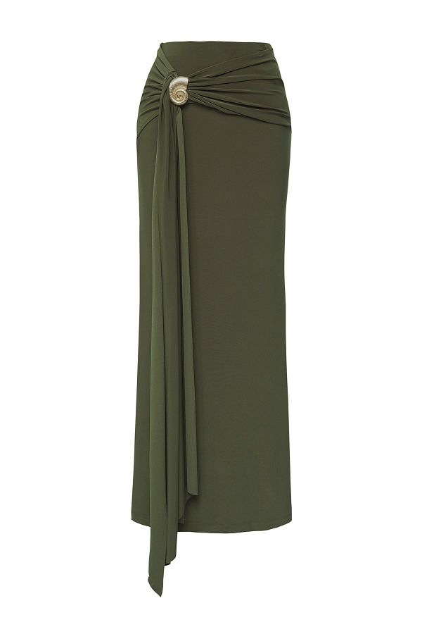 Trendyol Collection-Limitált kiadású khaki testhezálló kiegészítők, részletes kötött hosszú szoknya TPRSS25ET00004 1