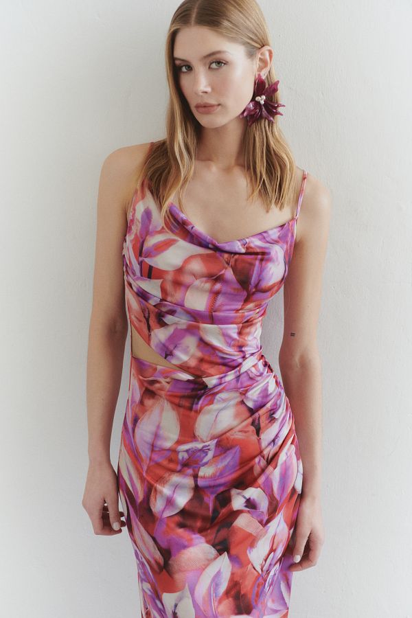 Trendyol Collection-Pružné Maxi pletené šaty - Degaje límec a vystřižený detail, Sling, Limitovaná edice Tištěné Twoss25El00478 1