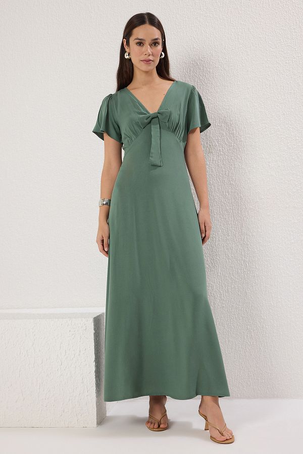 Trendyol Collection-Khakifarbenes, gerades Midi-Webkleid TWOSS25EL00584 1