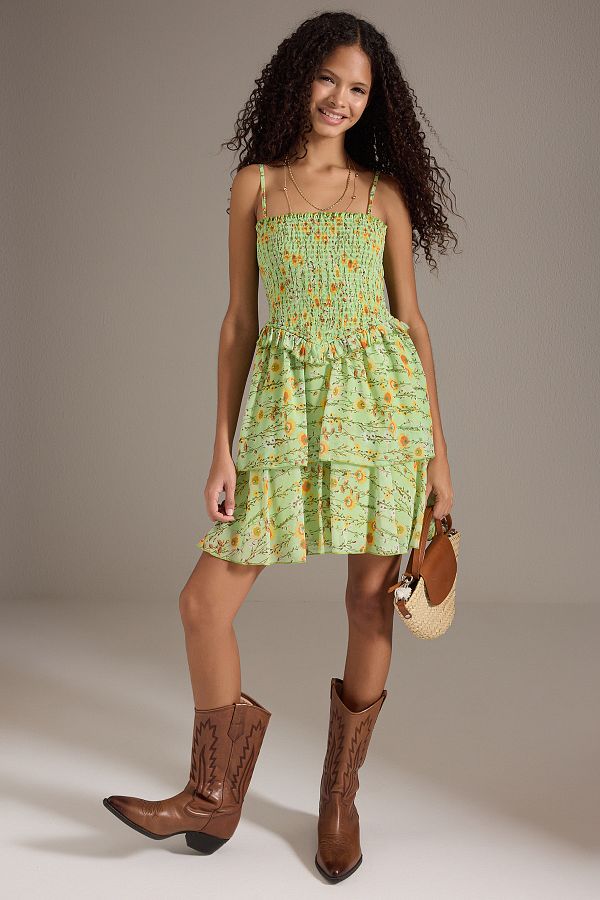 Trendyol Collection-Hellgrüner Blumenrock, tailliertes Minikleid aus Chiffon mit Gipsfutter, Flight Flight TWOSS25EL00724 1