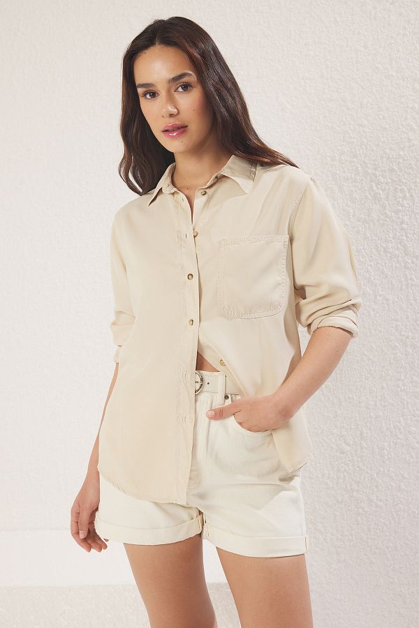 Trendyol Collection-100 % Tencel-Ecru-Jeanshemd – TWOSS25GO00121 1