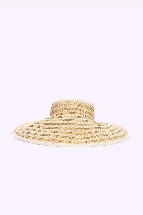 Haşema-Foldable Patterned Ecru Visor Beach Hat with Binding Detail 90 1