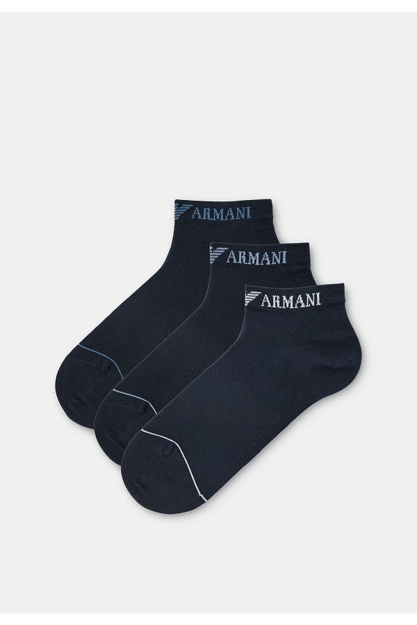 Emporio Armani-Мъжки памучни еластични къси чорапи до глезена, чифт от 3 сини EM000550 AF12276-MB154 1