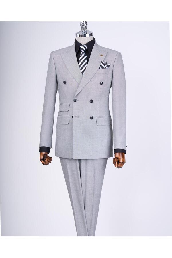 TerziAdemAltun Italian Style Slim Fit Men's Double-Breasted Jacket Pants Suit Black T12980