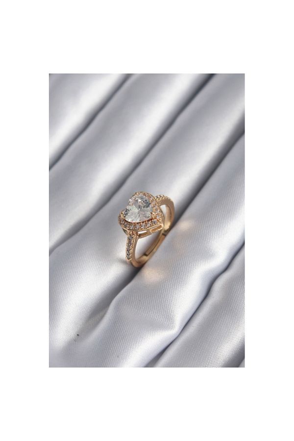 Skygo-Brass Gold Color Zircon Stone Heart Charm Model Women's Ring - TJ-BYK2953 1