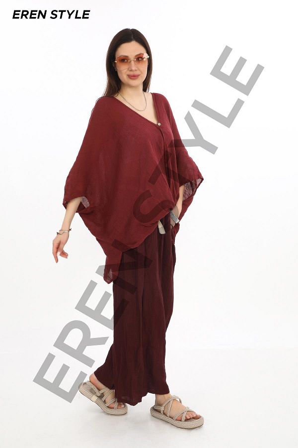 EREN STYLE-Bohemian Double Breasted Single Button Linen Blouse 1