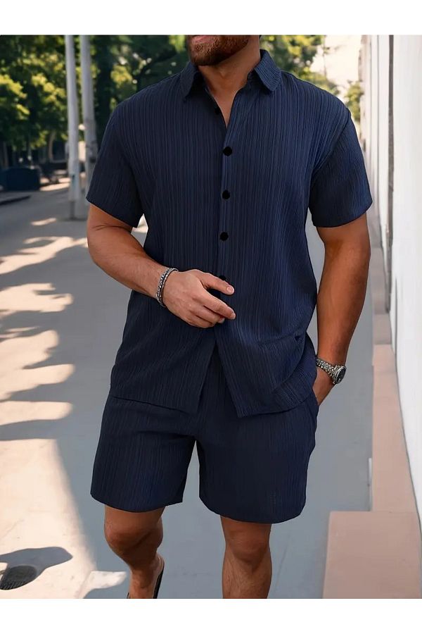 YNGMENCLASS-Non-Sweating Textured Men's Shorts Shirt Set 1