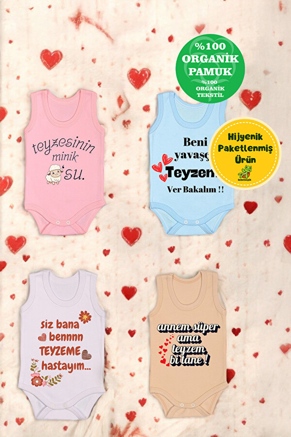 bebetospik 4'lü Paket Teyze Baskılı Pamuk Atlet Zıbın