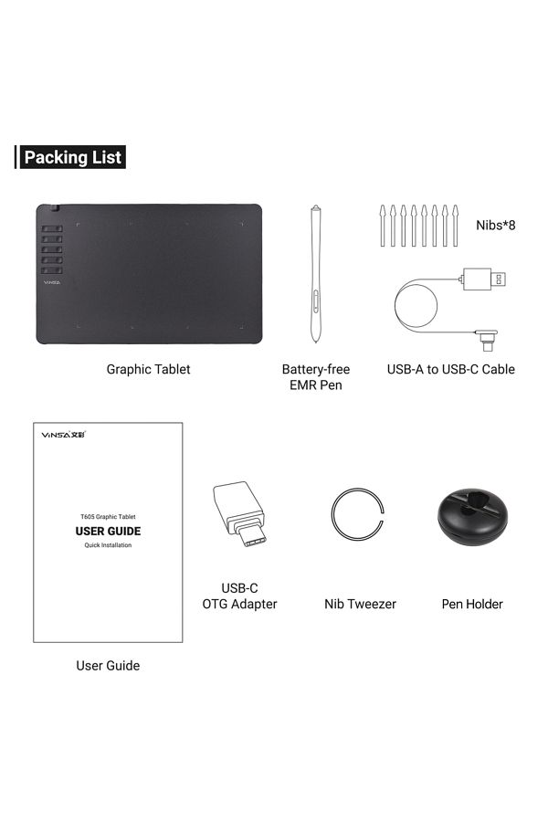 Aibecy-T906 VINSA T1161 Graphics Drawing Tablet Ultra-thin Art Creation Sketch with Battery-free Stylus 8 P 1