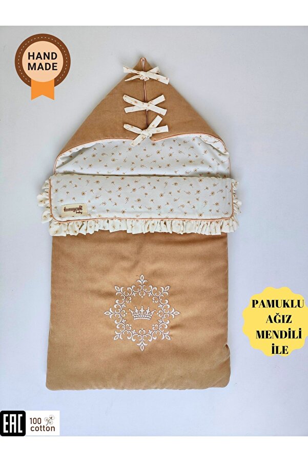 Tomuycuk Kız Erkek Bebek Dış Kundak Battaniyesi Özel Nakışlı %100 Pamuklu Mevsimlik Hastane Çıkışı Yenidoğan