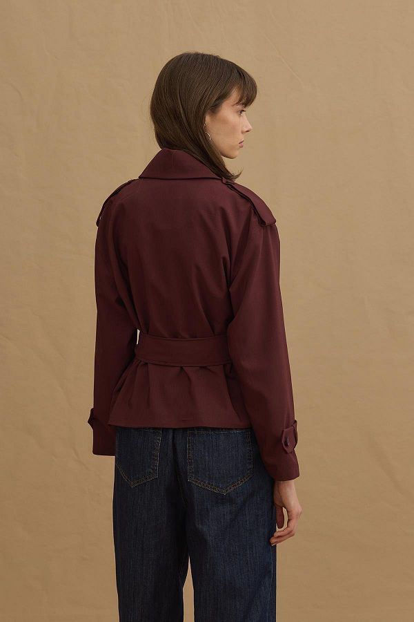 Fahhar-Short Trench Coat - Claret Red 1