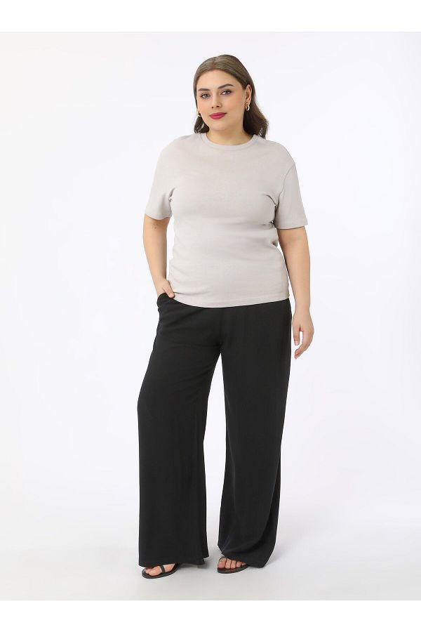 ALİA-Large Size Comfortable Elastic Trousers - Black - Alia 1