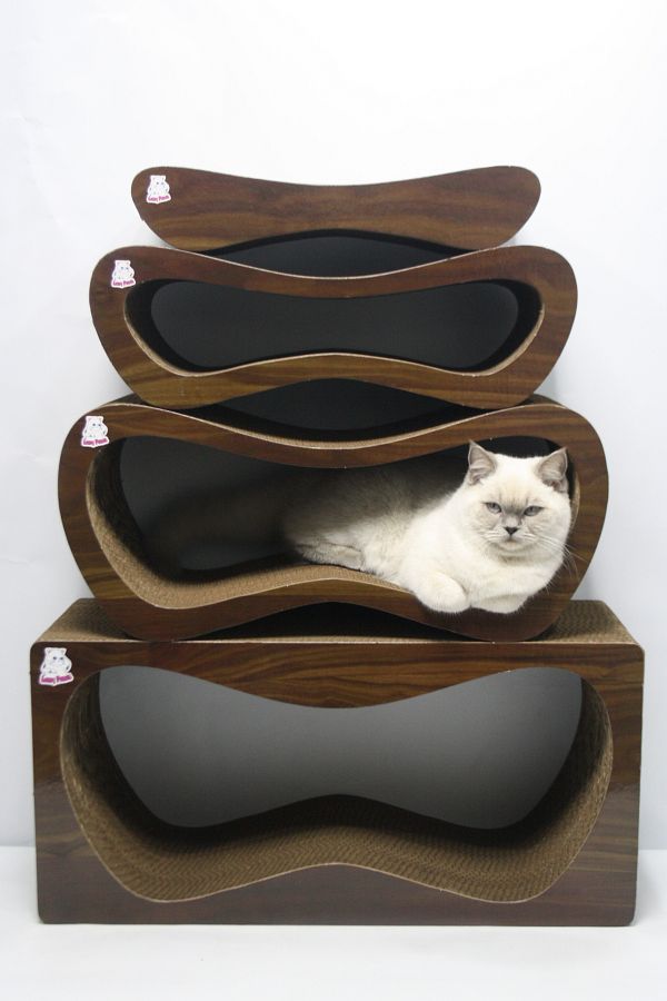 Lazy Paws-Cat Sofa for 4 - Cardboard Scratching - Horizontal Scratching - Wood Pattern 1