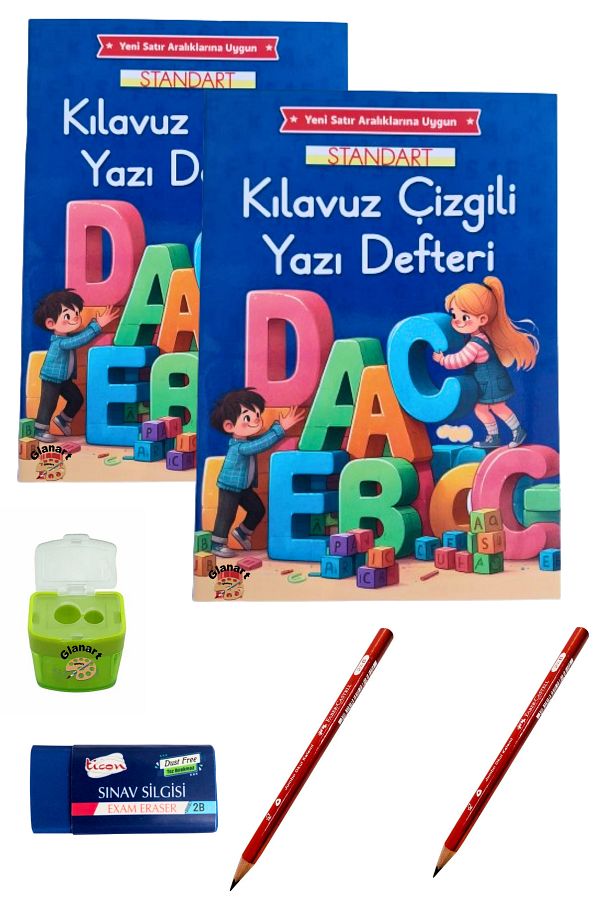 Glanart-New Curriculum Large Size Klavuz Striped Beautiful Writing Notebook and Jumbo My First Pen Set 48 Syf. 1