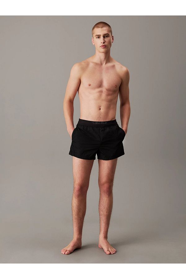 Calvin Klein-Men's Elastic Waist Slim Fit Lined Black Shorts Km0Km01105-Beh 1