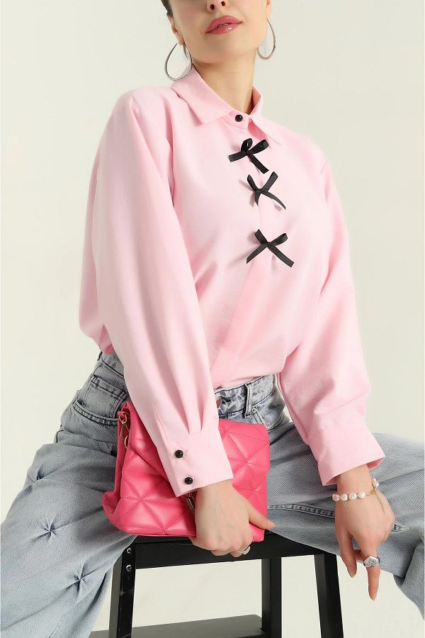 vuvutasarım-New Season Powder Bow Detail Aerobin Women's Shirt 1