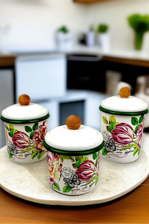 İnci Emaye-Enamel Jar with Lid-1 /-1.3 / -1.5 Liter-Spice Jar, Dowry, Yogurt Fermentation, Multi-Purpose Jar 1