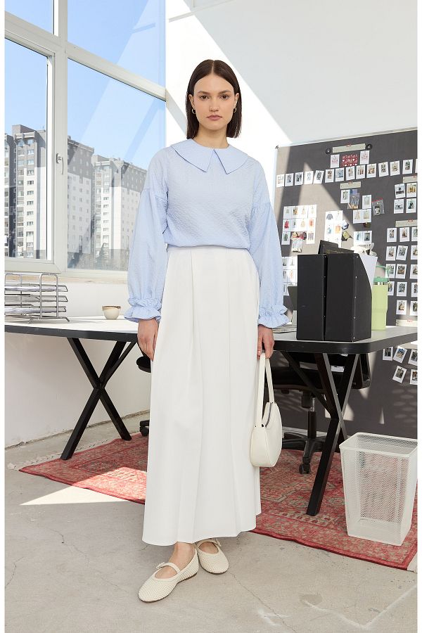 Fatma Atasoy-Double Ecru Double Pleated Skirt 1