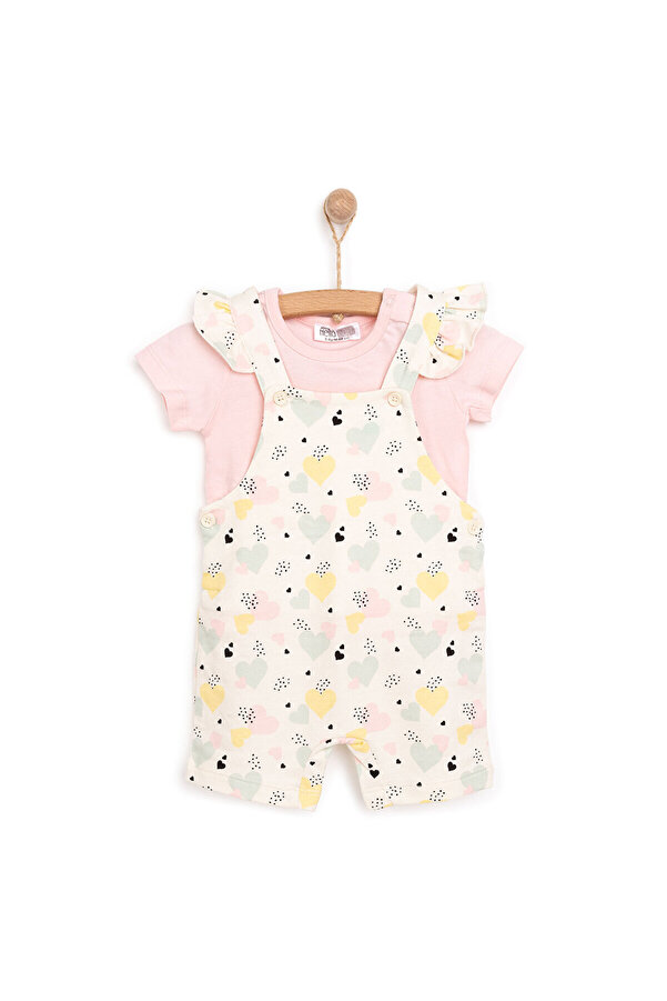 ebebek Hello Baby HelloBaby Basic Kız Kalp Desenli Şort Salopet-Tshirt Kız Bebek