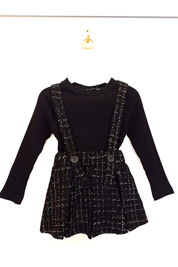 Happy Kids (9Ay-5Yaş Arası)Kız Çocuk Kendinden Simli Piliseli Salopet Jile Elbise-Kaşkorse Fitilli Body(2'li)