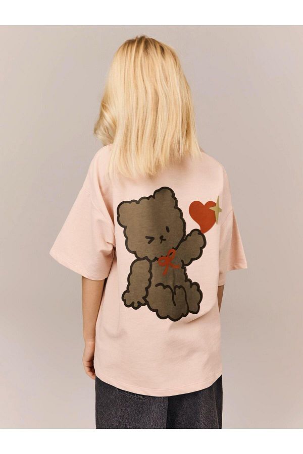 Magu-Girl's Cotton Pink Teddy Bear Printed T-Shirt - Cute Balloon Design 1