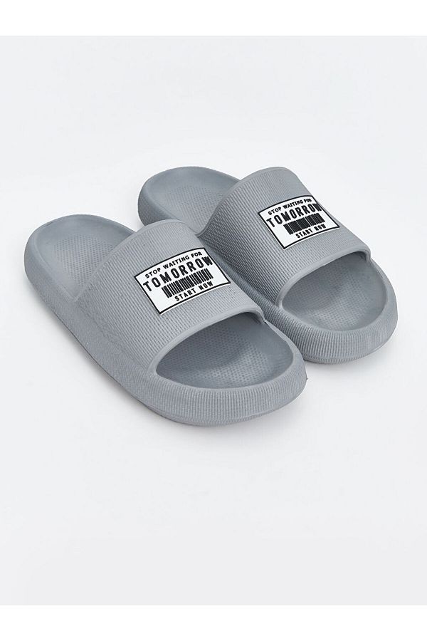 LC Waikiki-Lcw Steps Gray Single Stripe Printed Men's Slippers 1