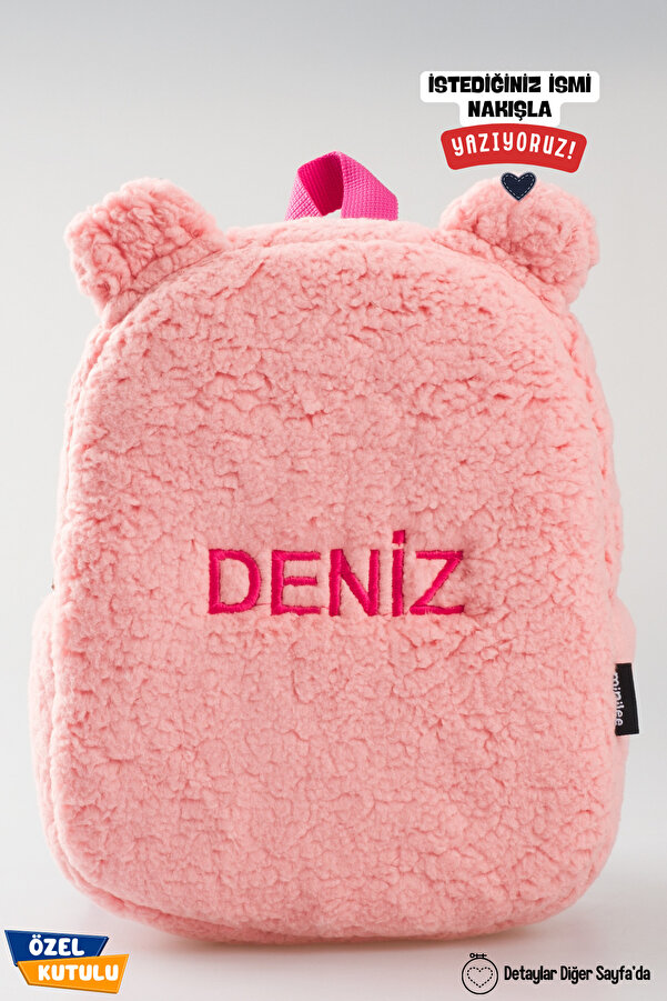 Minilee [İSTEDİĞİNİZ İSMİ NAKIŞLA YAZIYORUZ] - Peluş Pembe 0-8 Yaş - Kreş, Anaokulu Çocuk Sırt Çantası